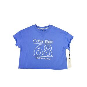 NWT Calvin Klein Performance Women Medium Cropped Blue Short Sleeve Sweatshirt